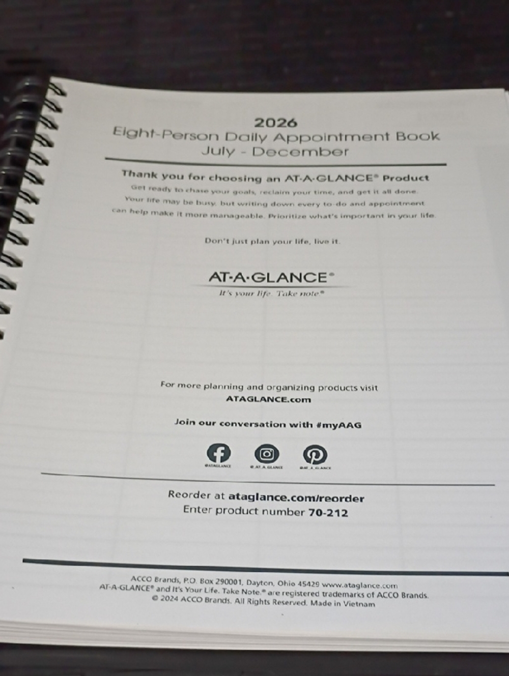 2026 Eight-Person Daily Appointment Book - White